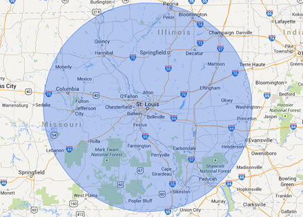 Arch Express serves a 150 mile radius surrounding St. Louis, Missouri